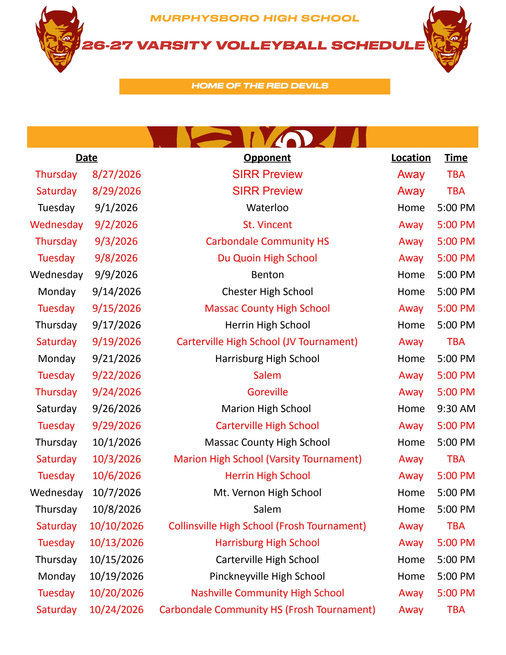 26-27 Volleyball Schedule